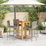 NNEVL 5 Piece Garden Bar Set Grey Solid Wood Acacia and Poly Rattan