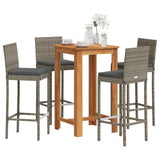 NNEVL 5 Piece Garden Bar Set Grey Solid Wood Acacia and Poly Rattan