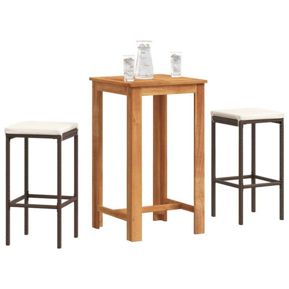 NNEVL 3 Piece Garden Bar Set Brown Solid Wood Acacia and Poly Rattan