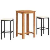 NNEVL 3 Piece Garden Bar Set Black Solid Wood Acacia and Poly Rattan