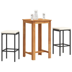 NNEVL 3 Piece Garden Bar Set Black Solid Wood Acacia and Poly Rattan