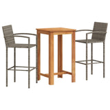 NNEVL 3 Piece Garden Bar Set Grey Solid Wood Acacia and Poly Rattan