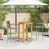 NNEVL 3 Piece Garden Bar Set Grey Solid Wood Acacia and Poly Rattan