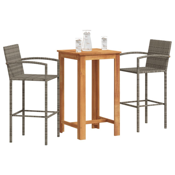 NNEVL 3 Piece Garden Bar Set Grey Solid Wood Acacia and Poly Rattan