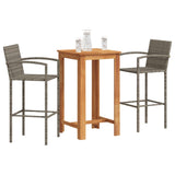 NNEVL 3 Piece Garden Bar Set Grey Solid Wood Acacia and Poly Rattan