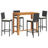 NNEVL 5 Piece Garden Bar Set Black Solid Wood Acacia and Poly Rattan