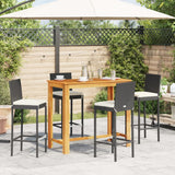 NNEVL 5 Piece Garden Bar Set Black Solid Wood Acacia and Poly Rattan