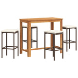 NNEVL 5 Piece Garden Bar Set Brown Solid Wood Acacia and Poly Rattan