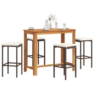 NNEVL 5 Piece Garden Bar Set Brown Solid Wood Acacia and Poly Rattan