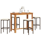 NNEVL 5 Piece Garden Bar Set Brown Solid Wood Acacia and Poly Rattan