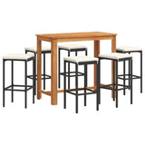 NNEVL 7 Piece Garden Bar Set Black Solid Wood Acacia and Poly Rattan