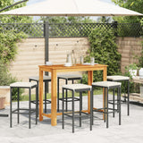 NNEVL 7 Piece Garden Bar Set Black Solid Wood Acacia and Poly Rattan