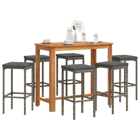 NNEVL 7 Piece Garden Bar Set Grey Solid Wood Acacia and Poly Rattan