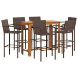 NNEVL 7 Piece Garden Bar Set Brown Solid Wood Acacia and Poly Rattan