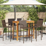 NNEVL 7 Piece Garden Bar Set Brown Solid Wood Acacia and Poly Rattan