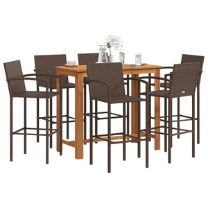 NNEVL 7 Piece Garden Bar Set Brown Solid Wood Acacia and Poly Rattan
