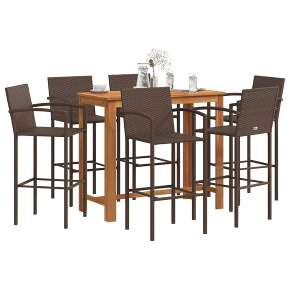 NNEVL 7 Piece Garden Bar Set Brown Solid Wood Acacia and Poly Rattan