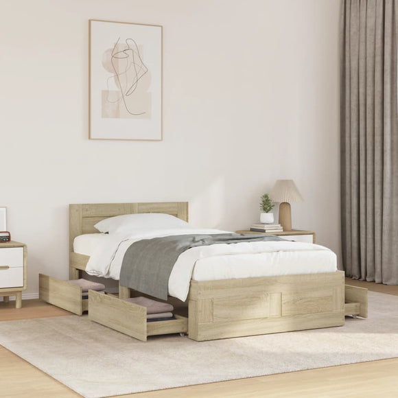 NNEVL Bed Frame with Headboard without Mattress Sonoma Oak 90x190 cm