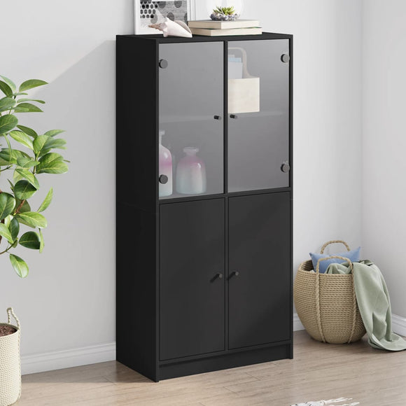 NNEVL Highboard with Doors Black 68x37x142 cm Engineered Wood