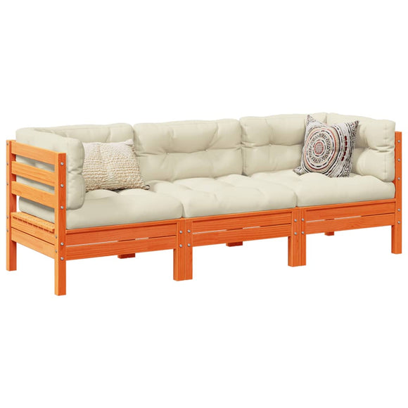 NNEVL 3 Piece Garden Sofa Set with Cushions Wax Brown Solid Wood Pine