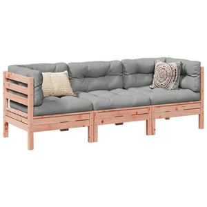 NNEVL 3 Piece Garden Sofa Set with Cushions Solid Wood Douglas Fir