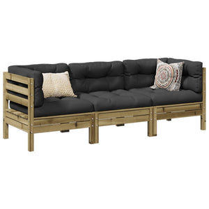 NNEVL 3 Piece Garden Sofa Set with Cushions Impregnated Wood Pine