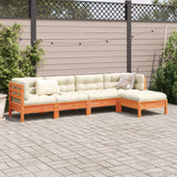 NNEVL 5 Piece Garden Sofa Set with Cushions Wax Brown Solid Wood Pine