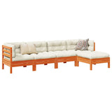 NNEVL 5 Piece Garden Sofa Set with Cushions Wax Brown Solid Wood Pine