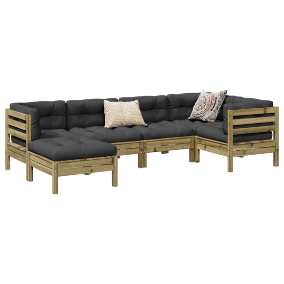 NNEVL 6 Piece Garden Sofa Set with Cushions Impregnated Wood Pine