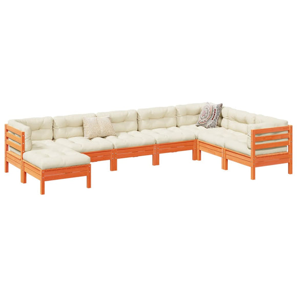 NNEVL 8 Piece Garden Sofa Set with Cushions Wax Brown Solid Wood Pine