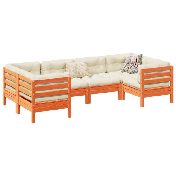 NNEVL 6 Piece Garden Sofa Set with Cushions Wax Brown Solid Wood Pine