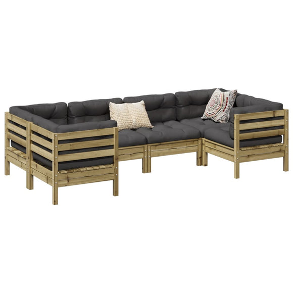 NNEVL 6 Piece Garden Sofa Set with Cushions Impregnated Wood Pine