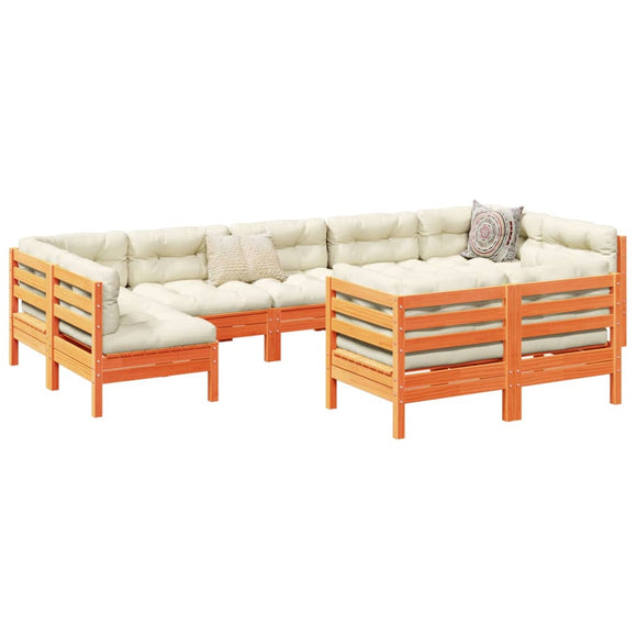 NNEVL 9 Piece Garden Sofa Set with Cushions Wax Brown Solid Wood Pine
