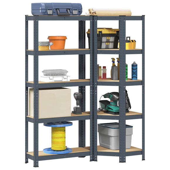 NNEVL 2 Piece 5-Layer Shelves Set Anthracite Steel&Engineered Wood