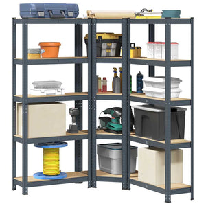 NNEVL 3 Piece 5-Layer Shelves Set Anthracite Steel&Engineered Wood