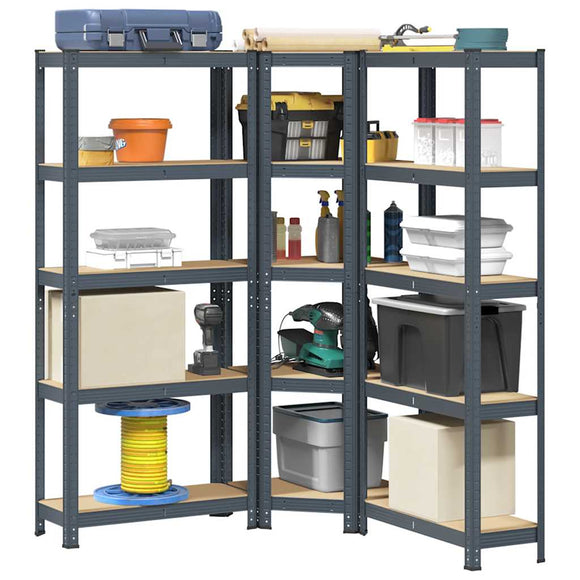 NNEVL 3 Piece 5-Layer Shelves Set Anthracite Steel&Engineered Wood