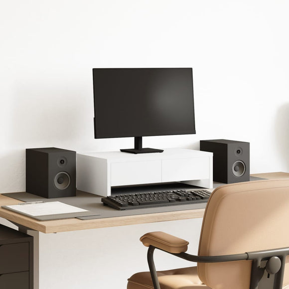 NNEVL Monitor Stand with Drawers White 50x27x15 cm Engineered Wood