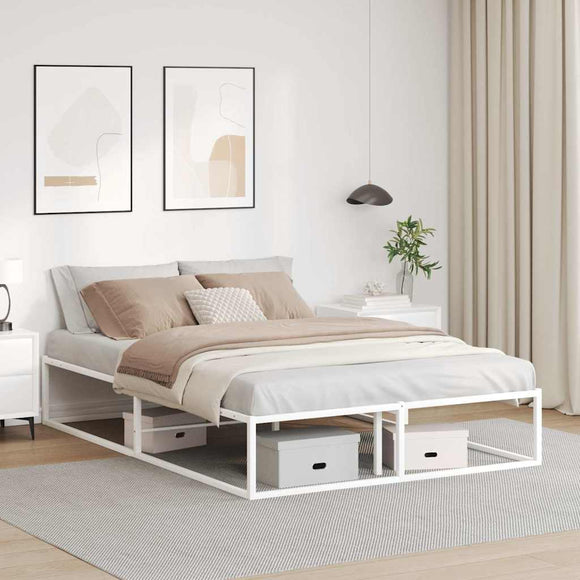 NNEVL Bed Frame without Mattress White 137x187 cm Double Metal
