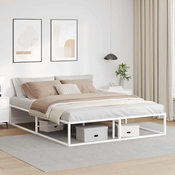 NNEVL Bed Frame without Mattress White 153x203 cm Queen Metal