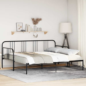 NNEVL Daybed with Trundle without Mattress Black 92x187 cm Single Metal