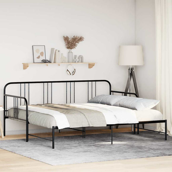 NNEVL Daybed with Trundle without Mattress Black 92x187 cm Single Metal