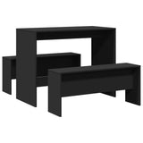 NNEVL 3 Piece Dining Table and Bench Set Black Engineered Wood