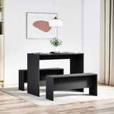 NNEVL 3 Piece Dining Table and Bench Set Black Engineered Wood
