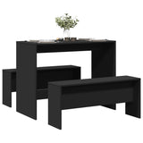 NNEVL 3 Piece Dining Table and Bench Set Black Engineered Wood