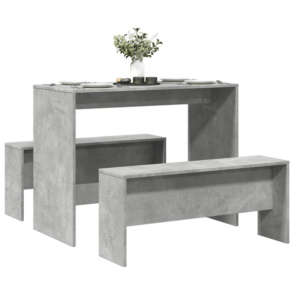 NNEVL 3 Piece Dining Table and Bench Set Concrete Grey Engineered Wood