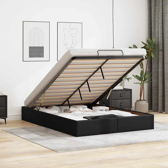 NNEVL Ottoman Storage Bed Frame without Mattress Black Double Faux Leather