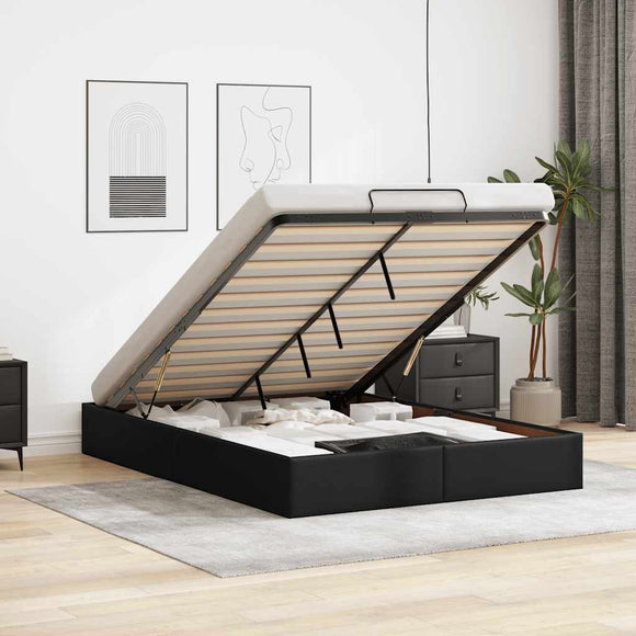 NNEVL Ottoman Storage Bed Frame without Mattress Black Queen Faux Leather