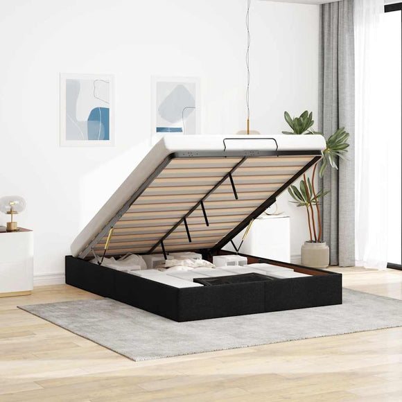 NNEVL Ottoman Storage Bed Frame without Mattress Black Double Fabric