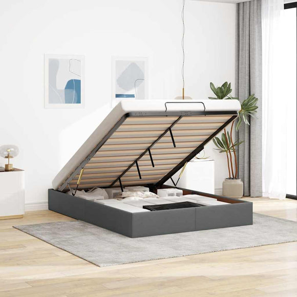 NNEVL Ottoman Storage Bed Frame without Mattress Dark Grey Queen Fabric