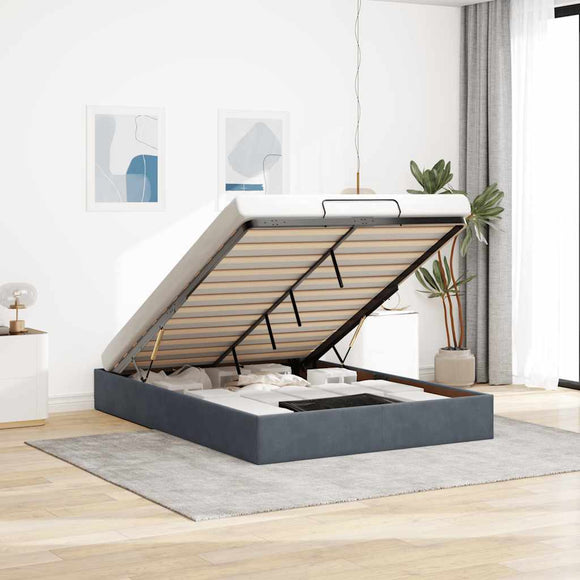 NNEVL Ottoman Storage Bed Frame No Mattress Dark Grey Double Velvet